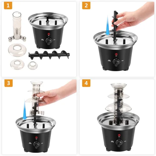 Miniatura 4 de Máquina de fuente de chocolate, calentador de máquina de inmersión de plástico para derretir chocolate, fuente de queso de torre de 3 niveles, mini