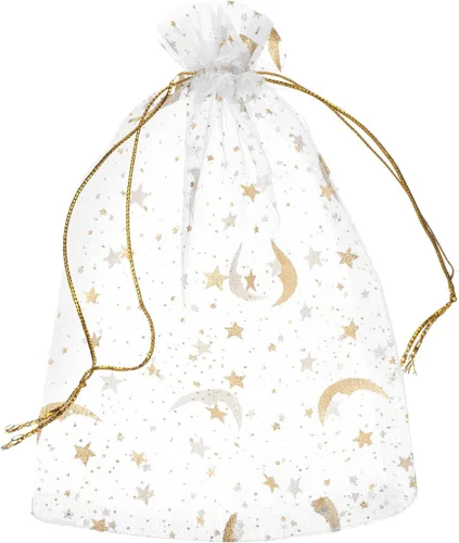 Miniatura 8 de MECCANIXITY Bolsa de organza de 3.5 x 5 pulgadas, bolsas de malla transparente de luna y estrella, bolsas de regalo con cordón, bolsa de regalo