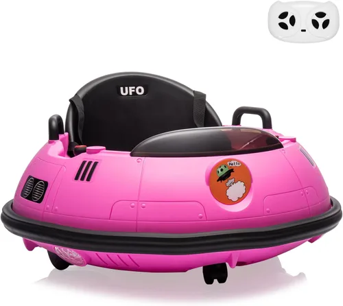 Coche de parachoques eléctrico de 12 V para niños pequeños, con control remoto, giro de 360 grados, luces LED, joysticks duales, cinturón de Rosa