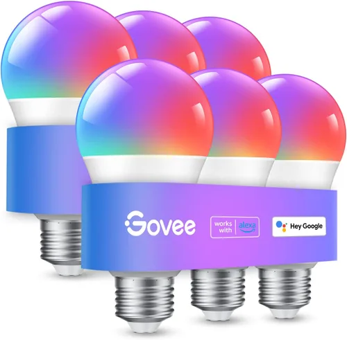 Govee Bombillas LED inteligentes, bombillas de cambio de color WiFi y Bluetooth, sincronización de música, 16 millones de colores RGBWW, bombillas