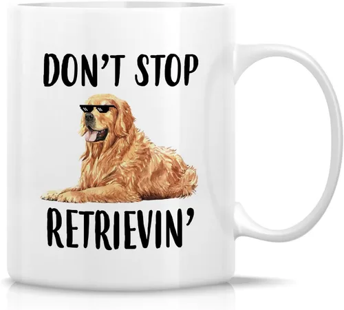 Retreez - Taza divertida con texto en inglés "Funny Cute Golden Retriever Don't Stop Retrievin' Dog Lover", 325 ml, tazas de café de cerámica,