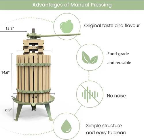 Miniatura 2 de Prensa de fruta y vino verde de 4.75 galones, prensa manual para sidra y jugo con canasta de madera de haya maciza y soporte resistente