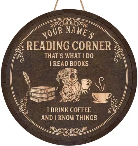 Miniatura 24 de Artsy Woodsy Letrero de madera de esquina de lectura personalizado (no tallado o neón), placa de pared, decoración de Book Nook Club Room Hideaway