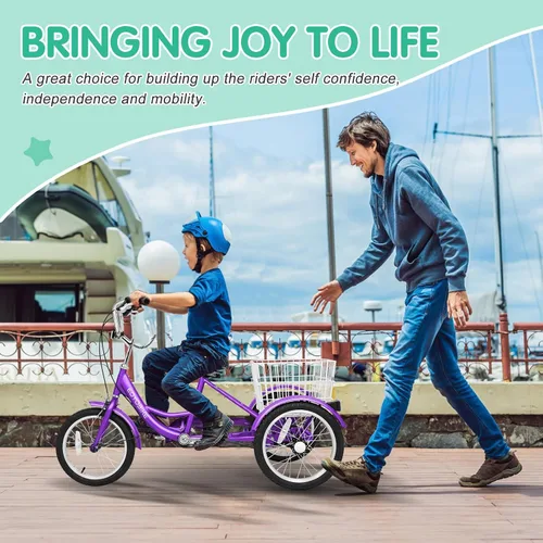 Miniatura 4 de LILYPELLE Triciclo triciclo de 16 pulgadas para principiantes y bicicletas de 3 ruedas de una sola velocidad, bicicletas de tres ruedas con cesta