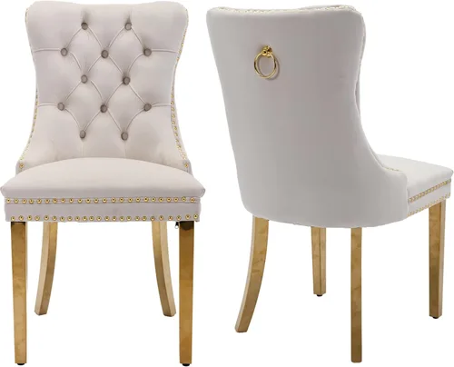 Miniatura 29 de Juego de 2 sillas de comedor modernas de mediados de siglo, sillas de cocina tapizadas de terciopelo beige, sillas de cocina y comedor, patas