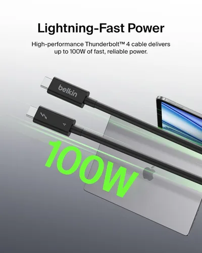 Miniatura 3 de Belkin Cable Thunderbolt 4 (6.6 ft, cable de alimentación de 6.6 pies), cable USB-C a USB-C con entrega de energía de 100 W, compatible con USB 4