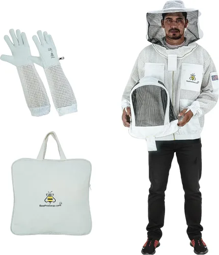 Miniatura 9 de 3-Layer Ventilated Mesh Bee Jacket for Men & Women with Veils Sting-Proof Beekeeping Jacket with Leather Gloves & Bag Marrón