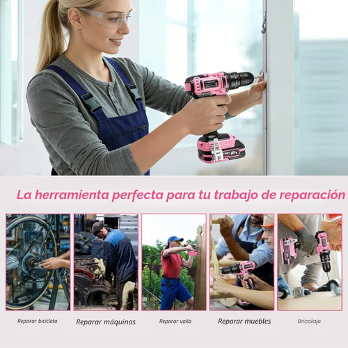 Miniatura 6 de Taladro inalámbrico de 20 V, juego de taladro eléctrico con cargador de batería y estuche de transporte, portabrocas sin llave de 3/8 pulgadas, 2