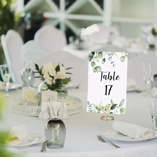 Miniatura 7 de Spakon 52 piezas de números de mesa de boda 1-25 y 1 tarjeta de cabeza con 26 soportes dorados de números de mesa de corazón para boda, cumpleaños