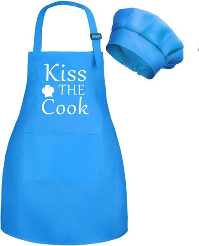 Juego de delantal y sombrero de chef con bolsillos, delantal infantil para niños y niñas, para cocinar, cocina, delantales ajustables