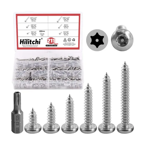 Miniatura 11 de Hilitchi 50 unidades #10 x 1-1/2" cabeza de botón de acero inoxidable Torx Tornillos de chapa de metal de seguridad Tornillos plateados antirrobo a