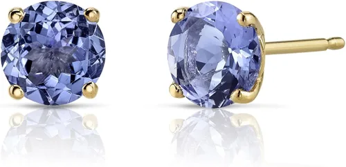 Peora - Aretes de tuerca de oro de 14 quilates, forma redonda, 6 mm, en piedras preciosas auténticas o creadas, parte trasera de fricción, oro