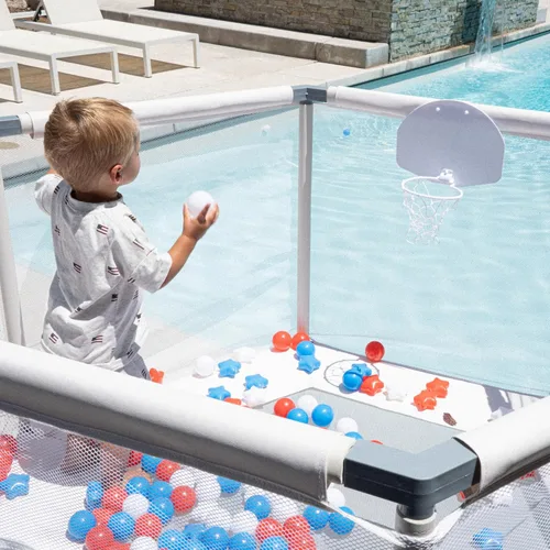 Miniatura 5 de Trampolín para Niños, Trampolín Estético para Interiores y Exteriores para Niños Pequeños con Red de Seguridad, Aro de Baloncesto, Capacidad de 220