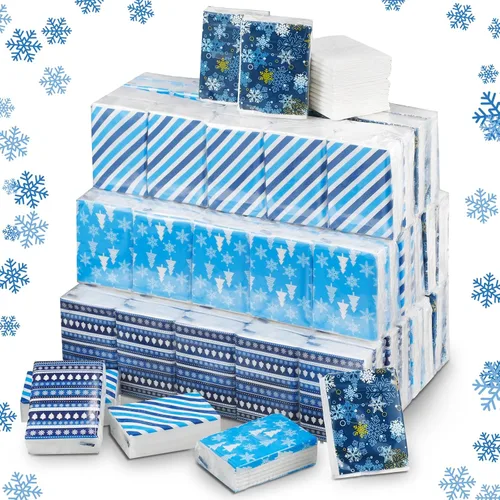 Kisston Paquete de 120 pañuelos de bolsillo de Navidad a granel, 3 capas, pañuelos faciales individuales, paquetes de pañuelos de tamaño de viaje