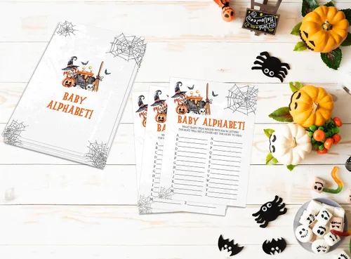 Miniatura 4 de Juego del alfabeto de Halloween para bebé, juego de Halloween para baby shower, decoraciones de baby shower, suministros de fiesta de revelación