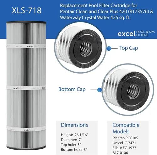 Miniatura 3 de Excel XLS-718 Paquete de 4 cartuchos de filtro de repuesto para piscina Pentair Clean Clear Plus 420 y Waterway 425. También reemplaza Pentair