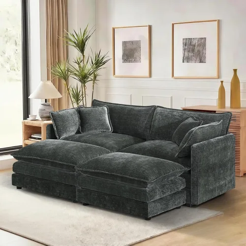 Miniatura 72 de Sofá seccional modular convertible de 76.7", sofás de dos plazas de chenilla con asiento profundo y cojines tipo loveseat para sala de estar, Beige