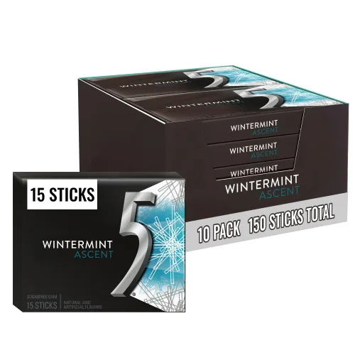 Miniatura 11 de 5 Gum Spearmint Rain - Goma de mascar sin azúcar a granel, caja de 15 barras (paquete de 10)