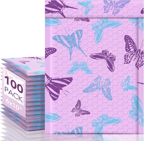 Miniatura 23 de Fuxury Sobres acolchados de burbujas de 6 x 10 pulgadas, sobres acolchados pequeños de acuarela azul, paquete de 100 sobres de burbujas