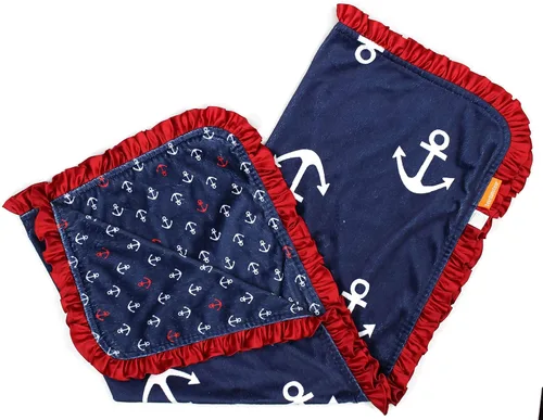 Dear Baby Gear Ocean Deluxe - Manta para bebé, doble capa Minky, regalos de hitos y recién nacidos, manta de bebé para niñas/niños, ancla rojo y