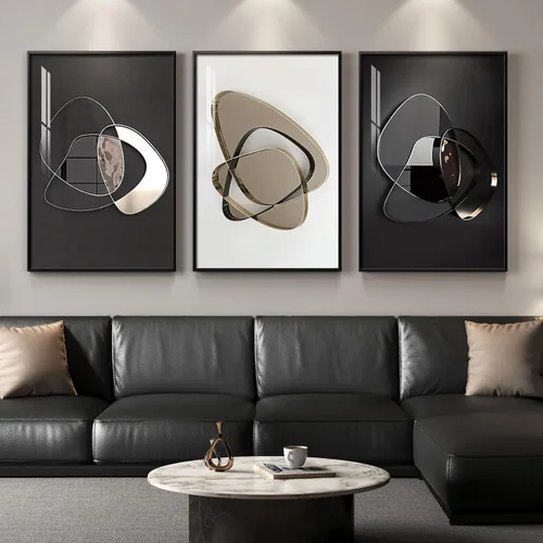 Miniatura 22 de Arte de pared moderno enmarcado en blanco y negro, 3 piezas de impresiones contemporáneas grandes para paredes, juego de 3 imágenes de hojas doradas