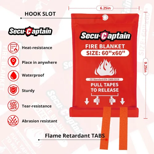 Miniatura 6 de SecuCaptain Manta de emergencia contra incendios para el hogar, paquete de 2 mantas ignífugas extragrandes de 60 x 60 pulgadas con pestañas