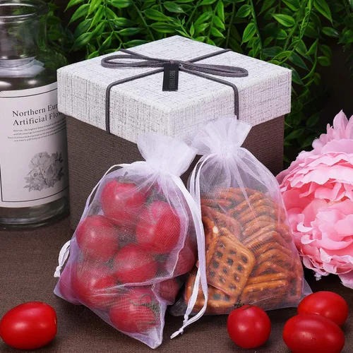 Miniatura 5 de 100 bolsas de regalo de organza blanca de 4 x 6 pulgadas a granel, bolsas gruesas de regalo de boda 210T para jabones, velas, bombas de baño, Blanco