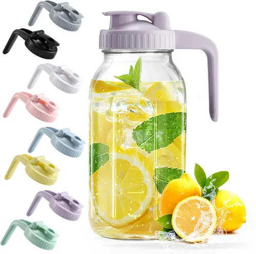 Miniatura 29 de Tarro Mason con tapa de boquilla para verter en forma de V, jarra de té helado de 2 cuartos de galón, doble a prueba de fugas, jarra de bebida de 64