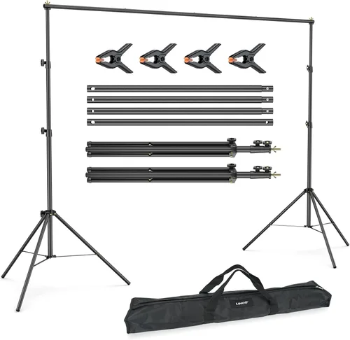 Miniatura 10 de LINCO Lincostore Kit de soporte para fondo de estudio fotográfico ajustable 10x6.5 pies con sistema de soporte de fondo para fotografía y bolsa