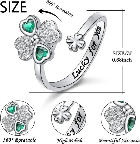 Miniatura 4 de Anillos de ansiedad para mujer, plata de ley S925, ópalo de piedra lunar, turquesa, sol, estrella y luna, anillo giratorio ajustable, abierto