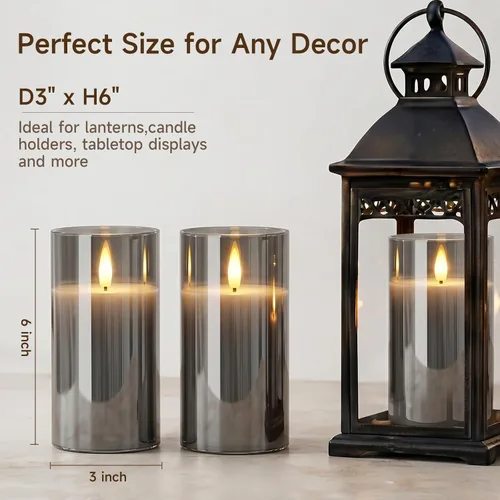 Miniatura 7 de Homemory Grey Glass Flameless Candles Battery Operated LED Pillar Candles with Remote and Timer, Real Wax Flickering Candles with 3D Wick for Home