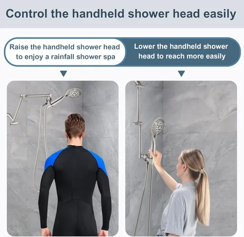 Miniatura 5 de BRIGHT SHOWERS Extensor de brazo de ducha de latón para lluvia y cabezal de ducha de mano, brazo de extensión universal de 14 pulgadas, altura