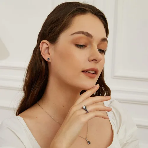 Miniatura 4 de Opaltop - Anillo de compromiso chapado en negro con ópalo de fuego blanco y amatista tallas 5 a 10 para niñas y mujeres latín 8 negro aro