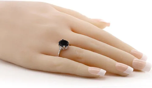 Miniatura 3 de Gem Stone King Anillo de compromiso de plata de ley 925 con ónix negro y diamante blanco para mujer