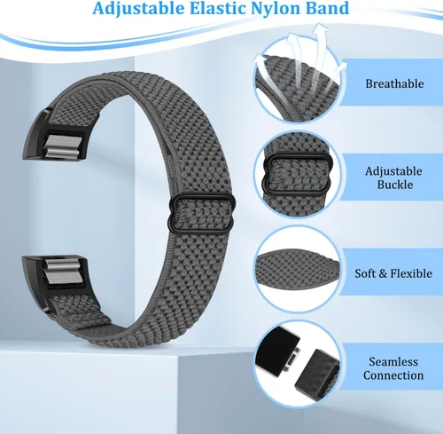 Miniatura 5 de TumpCez Bandas elásticas compatibles con Fitbit Charge 2, correa de repuesto ajustable elástica de nailon suave Solo Loop para Fitbit Charge 2
