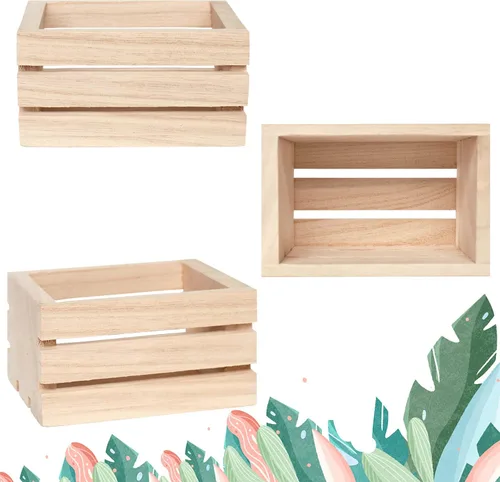Miniatura 3 de Paquete de 4 mini cajas de madera rústica, cajas decorativas de madera sin terminar, caja de almacenamiento de madera para cocina, oficina