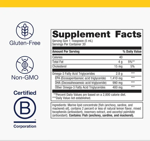 Miniatura 4 de Metagenics OmegaGenics EPA DHA 2400 Suplemento diario de aceite de pescado líquido Omega 3 para ayudar a apoyar la salud cardiovascular y la función