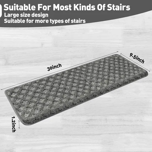 Miniatura 3 de PURE ERA Bullnose - Juego de peldaños de alfombra para escaleras sin cinta, antideslizantes, protectores de escaleras para interiores, alfombras