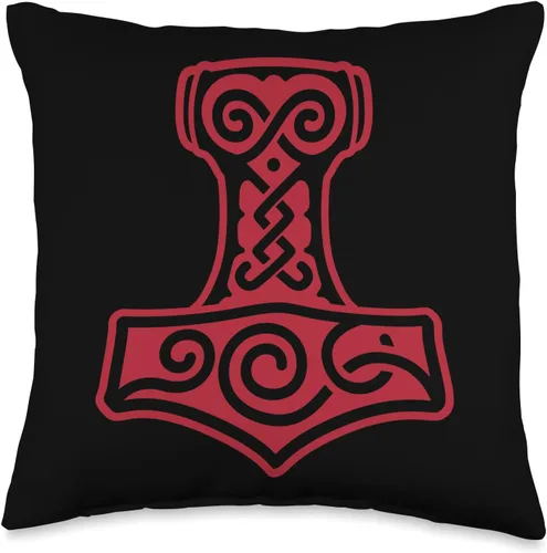 Thors Hammer Viking Mjolnir Nordic Mythology Mjolnir Viking Thors Hammer - Almohada escandinava nórdica pagana, 16 x 16 pulgadas, multicolor