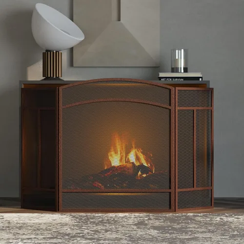 Miniatura 2 de Fire Beauty Pantalla para chimenea de 3 paneles de hierro forjado de 48 pulgadas de largo x 29 pulgadas de alto, cubierta de protección contra