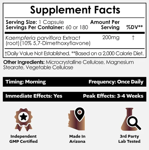 Miniatura 2 de Nootropics Depot Cápsulas de extracto de jengibre negro 10% 5,7-dimetoxiflavona 60