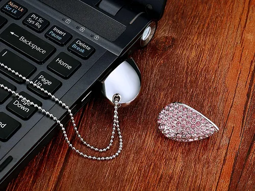 Miniatura 5 de USB 3.0 Flash Drive - Pen drive con forma de lápiz labial, memoria de alta velocidad, collar brillante con bolsa de joyas, gran regalo, Rosado Heart