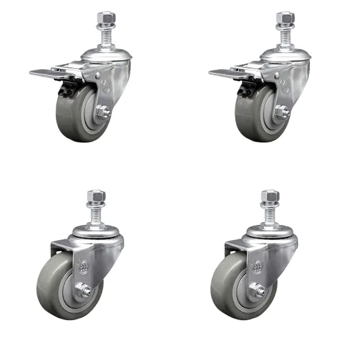 Miniatura 16 de Rueda giratoria de poliuretano con vástago roscado con rueda gris de 3 x 1.25 pulgadas y vástago de 1/2 pulgada - Capacidad de 300 libras/ruedas