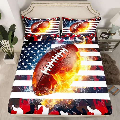 Miniatura 38 de Erosebridal American Flag Fitted Sheet Twin, Hockey Bedding Set United States Sports Games Bed Sheets for Kids Boys Teens Bedroom, Red White