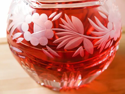 Miniatura 4 de Barski - Corte a mano - Boca soplada - Cristal - Decantador de vino - Con diseño rosa - 32 oz. - Hecho en Europa
