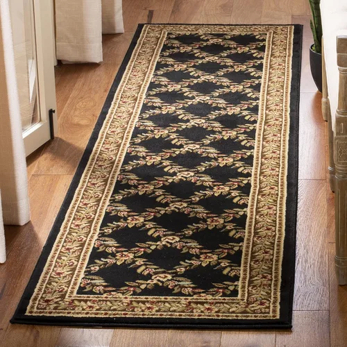 SAFAVIEH Lyndhurst Collection - Alfombra de pasillo, 2 pies 3 pulgadas x 8 pies, color negro y marrón, diseño tradicional de enrejado floral, no