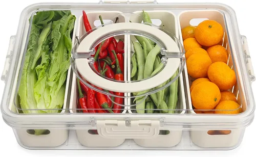 shopwithgreen Recipientes para barra de ensalada para refrigerador con tapa y asa, contenedores de almacenamiento de frutas con 4 coladores