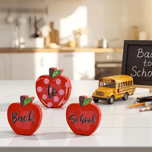 Miniatura 3 de Smile Back to School Wooden Tabletop Decor - Red Apple "Back to School" Desktop Signs - Classroom & Home Office Decorations Gift