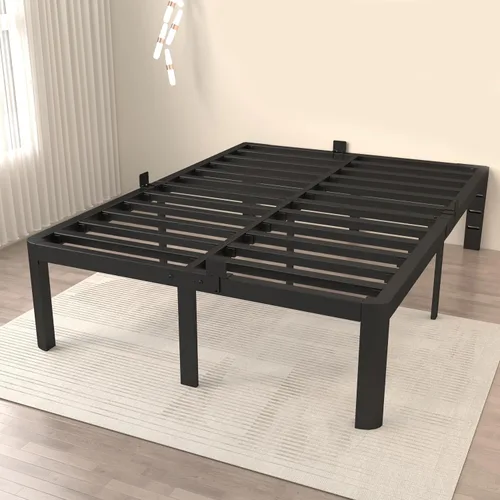 Miniatura 10 de ITIMIDI 14 marcos de cama individual, marco de cama de plataforma de metal tamaño individual, diseño de seguridad con patas con esquinas redondeadas