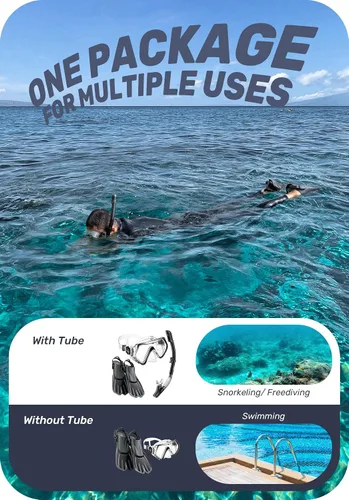 Miniatura 7 de CAPAS Snorkel Mask Fins Set, Travel Size Snorkeling Gear for Adults with Adjustable Fins, Diving Mask and Dry Top Snorkel, Come with a Carrying Bag